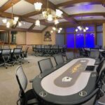 Tournament poker room ready for play.
